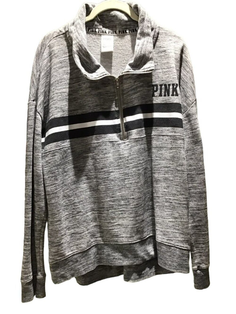 Victoria's Secret PINK Tunic Sweatshirt SZ=l Grey/wht Cotton Long Sleeves